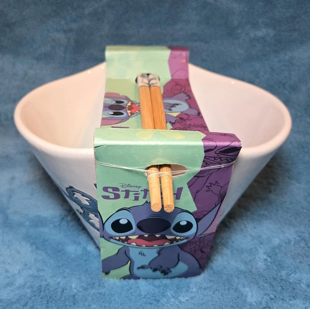 🌺Disney's Stitch Hanging Around Ramen Noodle Bowl with Chopsticks